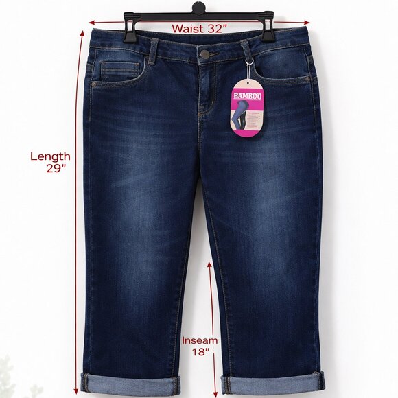 NWT Bamboo Dark Wash High Waist Capri Jeans – Size 16 - Picture 2 of 13